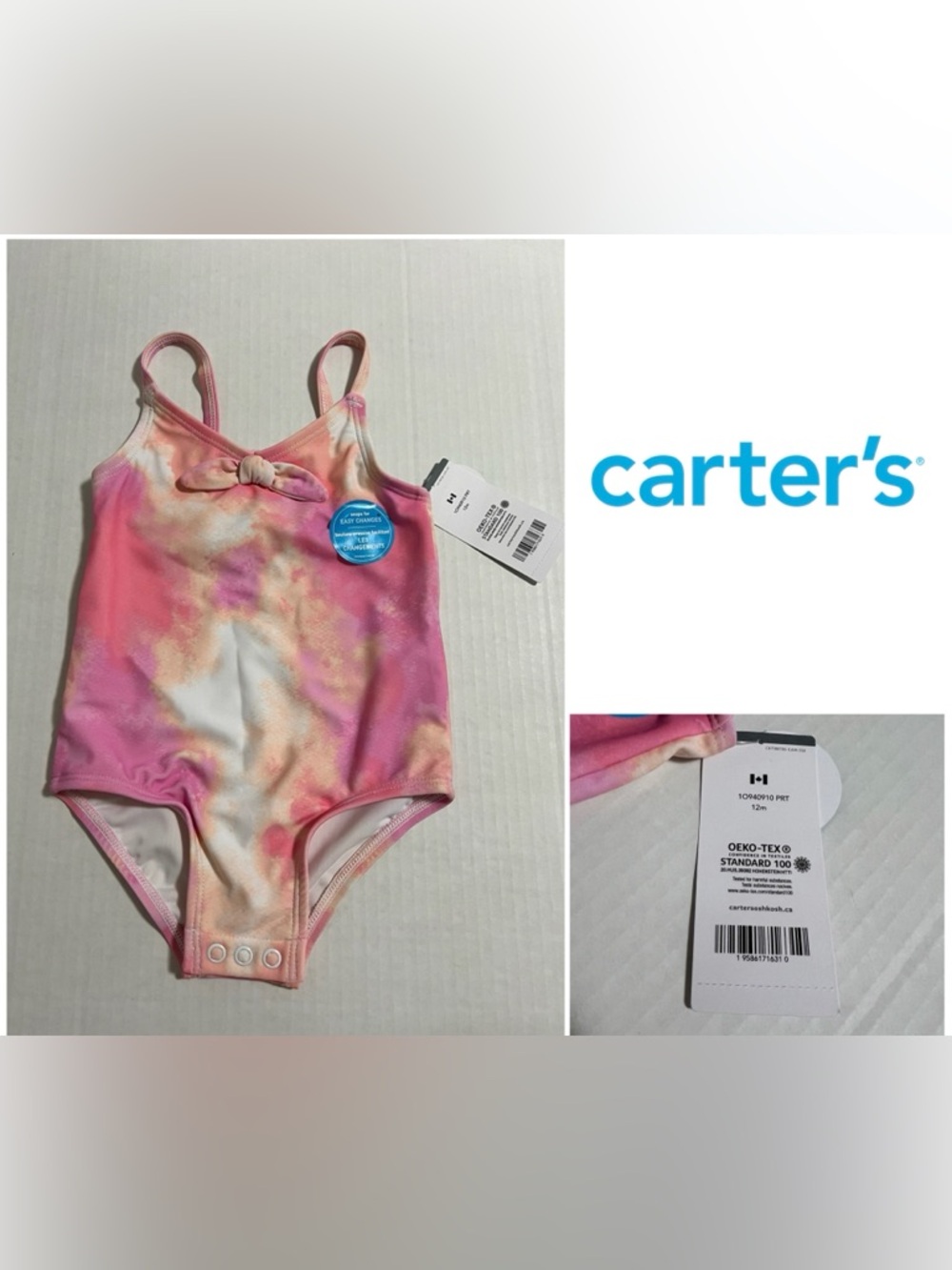 🆕CARTER’S - 12M - NWT - INFANT GIRLS PINK TIE DYE SWIMSUIT / SWIMWEAR